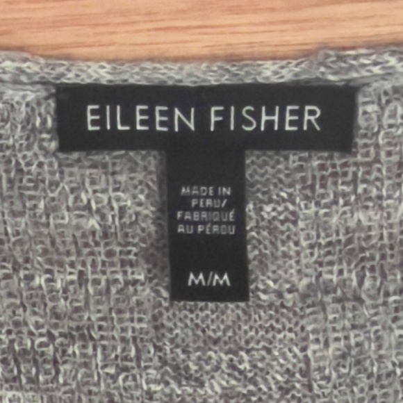 Eileen Fisher gray thin knit v-neck sweater size M baby alpaca nylon wool - Picture 4 of 6